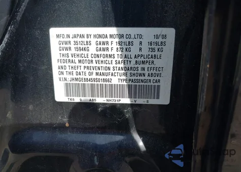 2009 Honda Fit Sport from USA, damaged, VIN JHMGE88459S018662